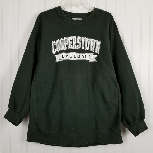 Cooperstown Baseball Crew Neck Sweatshirt Green Cross Weave XL Graphic Heavy - Picture 8 of 12